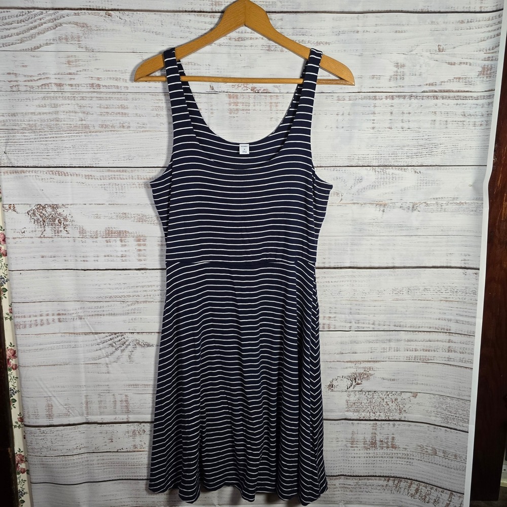 Old Navy Navy White Stripe Sleeveless Fit & Flare Midi Dress Women's Medium
